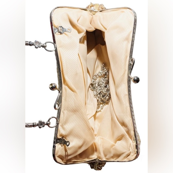 Women Clutch Evening Bag Rhinestone & Pearl Decor Glamorous with Shoulder Chain - Picture 2 of 2